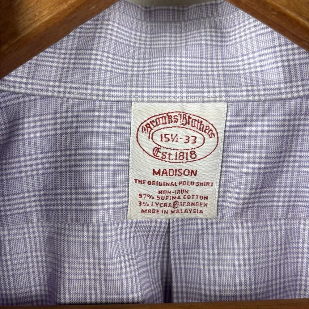 Brooks Brothers Men 15 1/2 - 33 Purple Dress Shirt Stretch Supima Cotton Madison